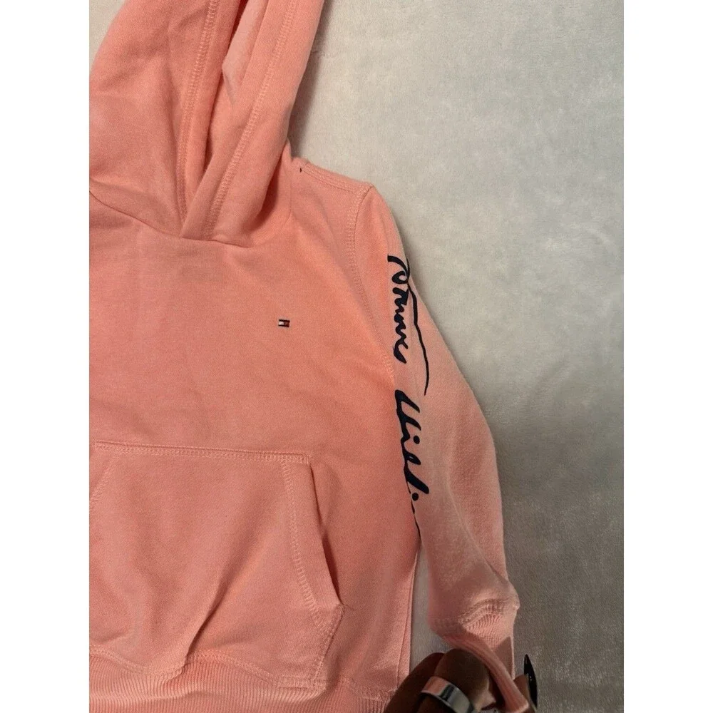 Tommy Hilfiger Toddler Hoodie 2T Pink Coral Pullover Sweatshirt Logo Cotton 2T